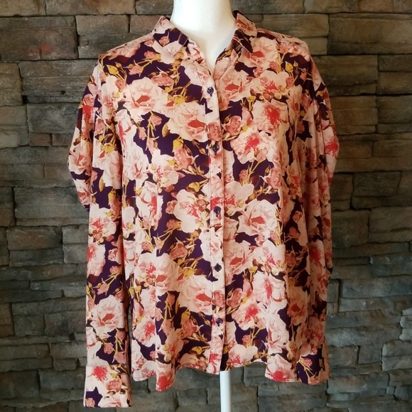 free press Tops - NWT Free Press Ruffle Shoulder Pink Floral Blouse
